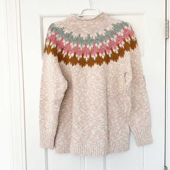 L.L.BEAN knit sweater size L brown green icelandic cotton rolled neck - Picture 2 of 4